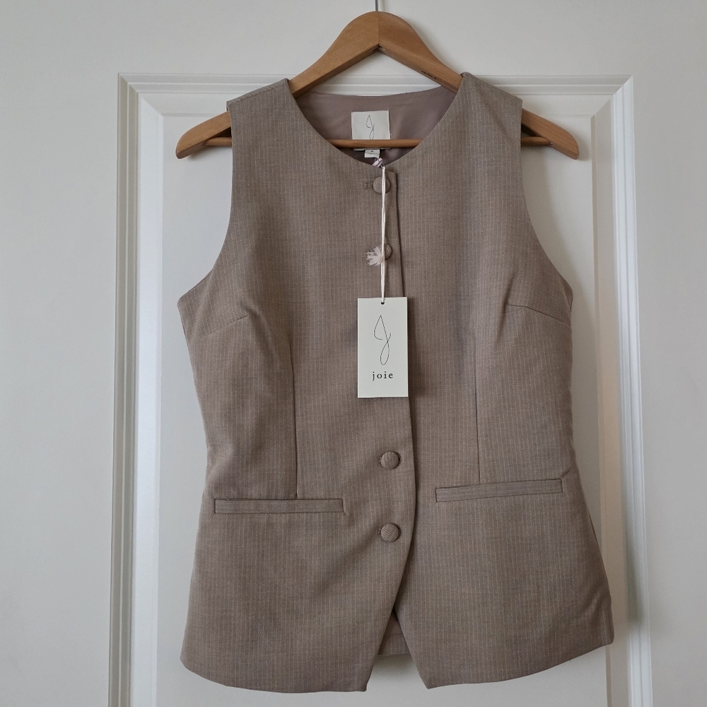 Joie Pinstriped Button Vest Womens 6 NWT Preppy Academia Citychic Business